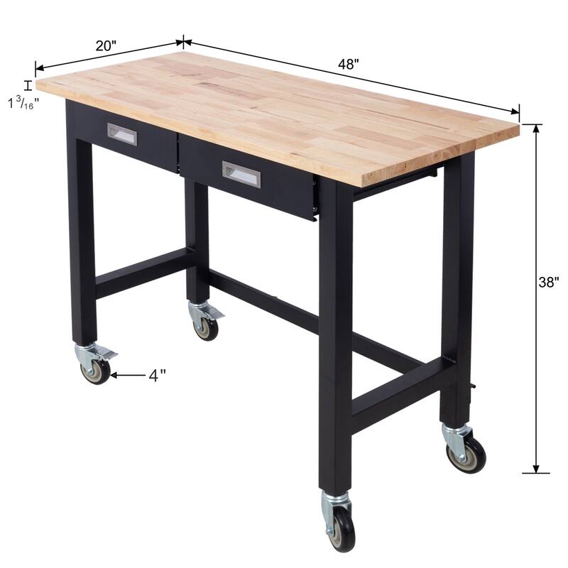 48" Workbench with Drawer Storage and Wheels