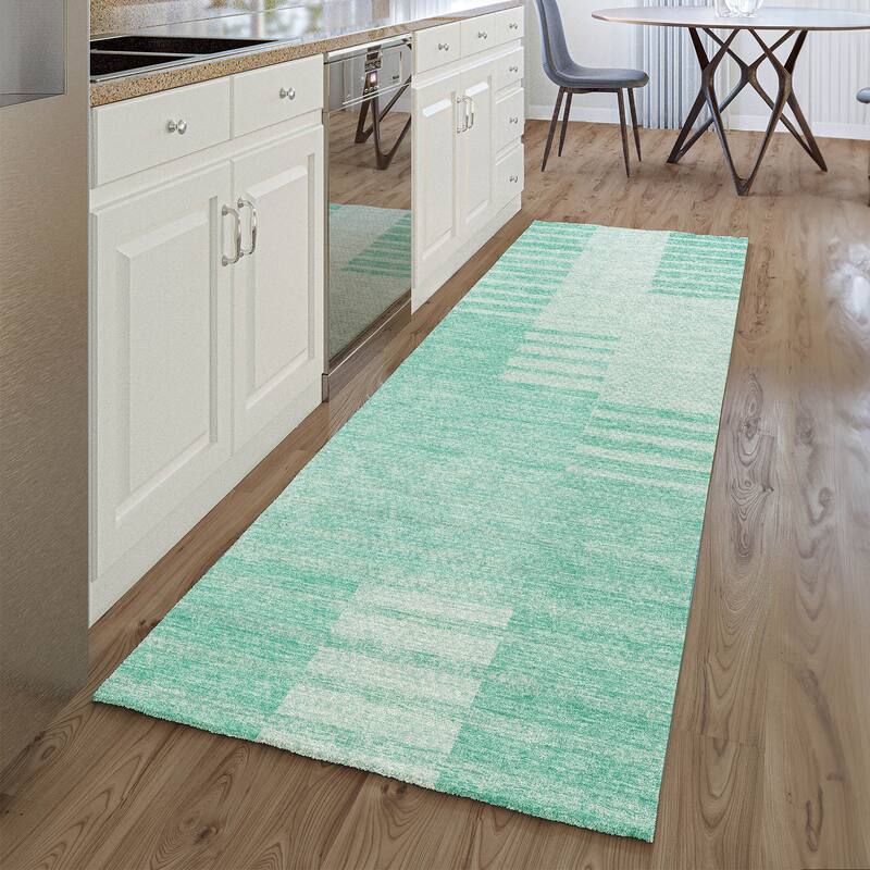 Premium Washable Super Soft Stripe Geo Mayfield Rug - Teal - 2' 3" x 7' 6" - Runner