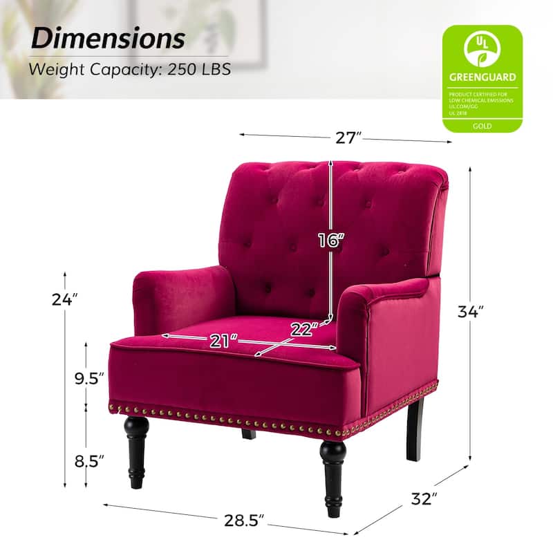 Geltrude Transitional Upholstered Button Tufted Club Chair with turned wooden Legs by HULALA HOME