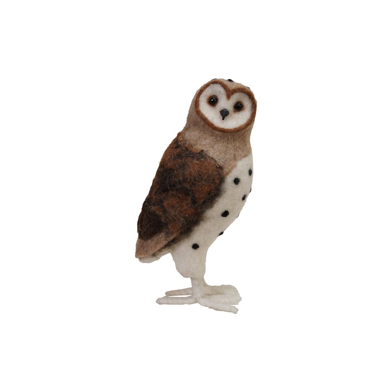 Handmade Wool Felt Barn Owl - 4.0"L x 4.38"W x 9.5"H - Brown