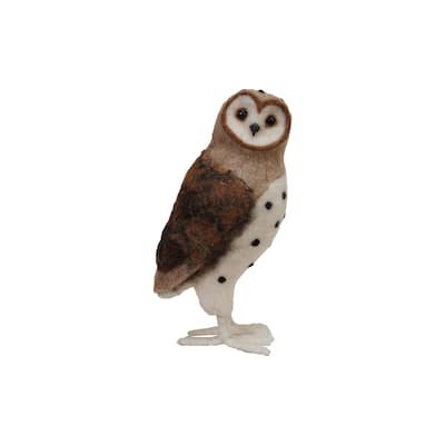 Handmade Wool Felt Barn Owl - 4.0"L x 4.38"W x 9.5"H