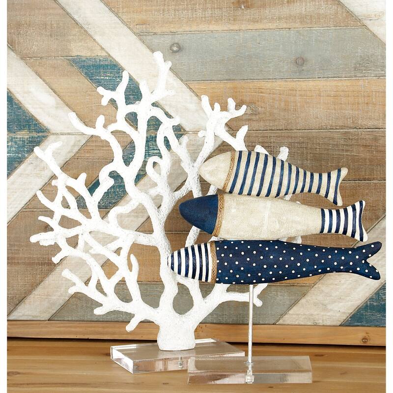 Polystone Coral Textured Porous Sculpture with Acrylic Base - Blue or White - Roche River Decor