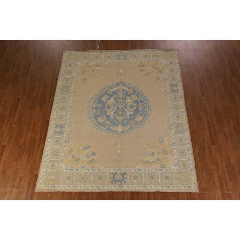 Hand Knotted Oriental 100% Wool Carpet Transitional Medallion Peach Oushak Area Rug - 10' 0'' X 8' 2''