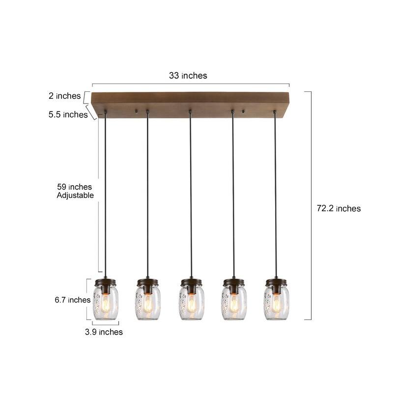 The Gray Barn Modern Farmhouse 5-Light Linear Chandelier Glass Mason Jar Island Lights