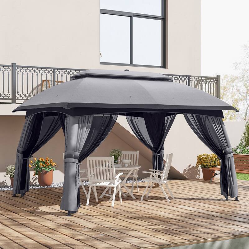 10' x 13' Patio Gazebo with Netting, Vented Roof, and Steel Frame for Outdoor Use
