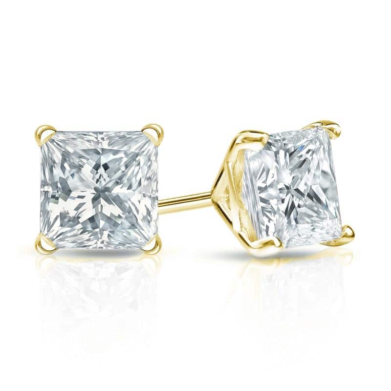 Auriya 14-karat Gold Lab Grown 1.25 carat TDW Princess Diamond Stud Earrings 4-Prong Martini Screw-back