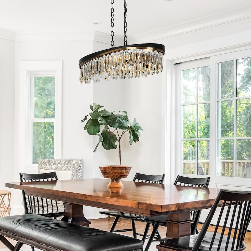 Modern Crystal 6-Light Chandelier Black Gold Kitchen Island Lights