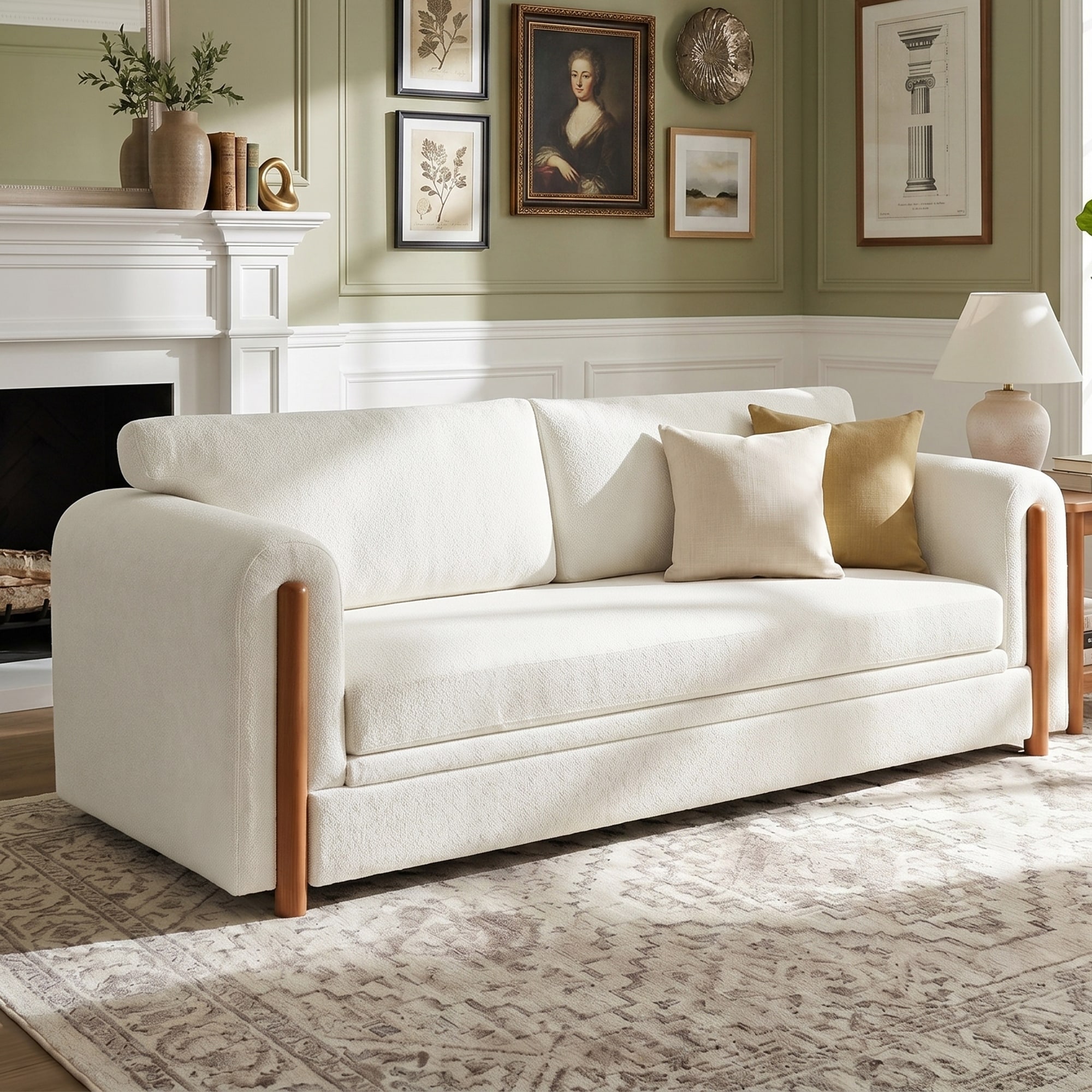 Christopher Knight Home - Ellis Modern 3-Seater Sofa with Soft Chenille Upholstered, Wooden Legs & Sculptural Armrest Design