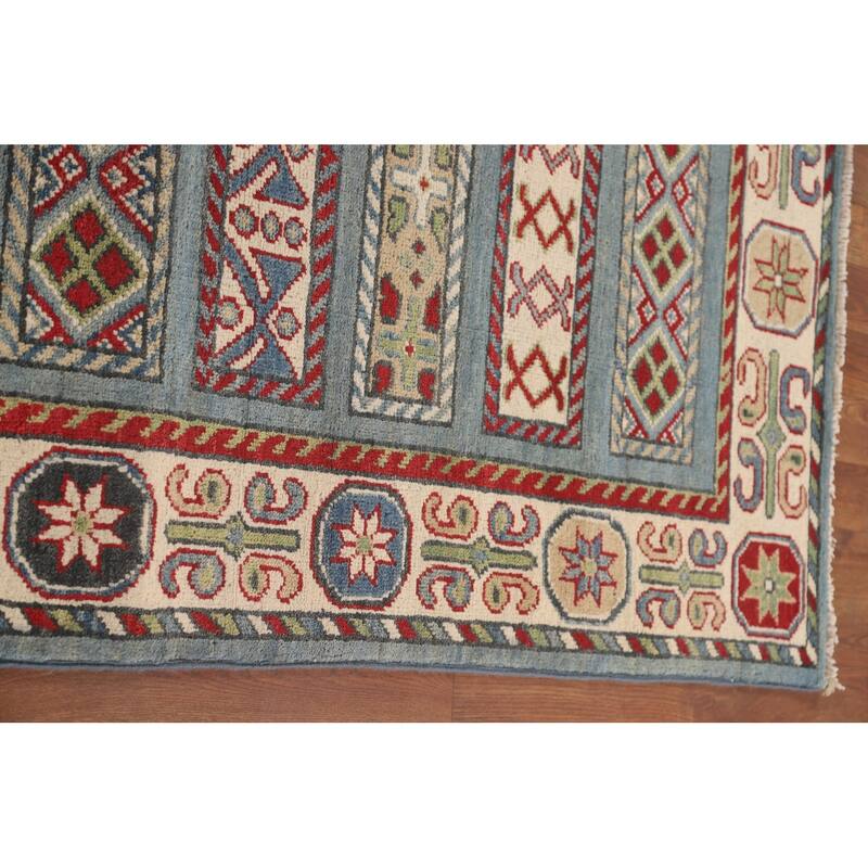 Light Blue Traditional Kazak Runner Rug Hand-Knotted Wool Carpet - 3'1" x 16'5"