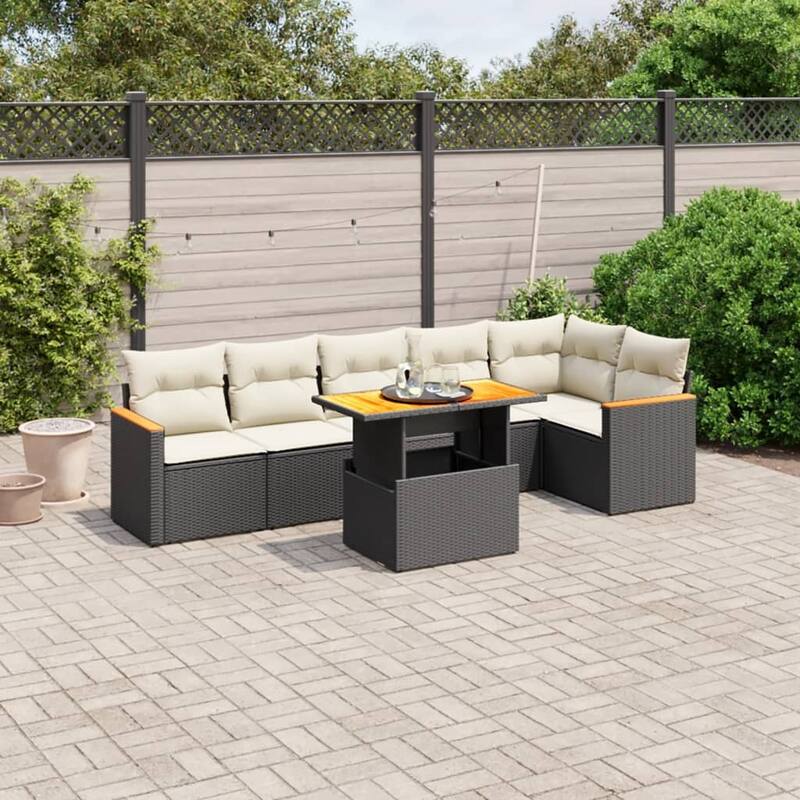 7 Piece Modular Patio Sofa Set - 21.7 x 39.4 x 28.7 in - Black and cream