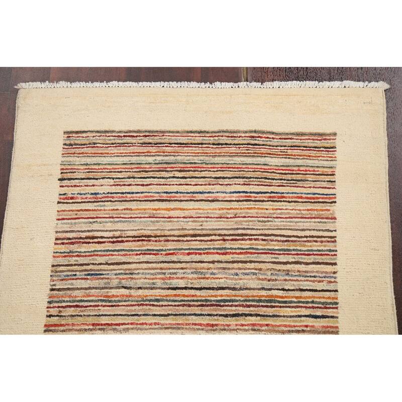 Gabbeh Kashkoli Wool Contemporary Striped Area Rug Hand-knotted Carpet - 2'6" x 4'1"
