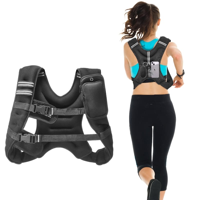 Black Neoprene Weighted Vest 30lbs with Pockets and Reflective Strips
