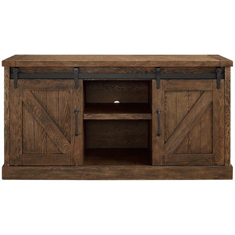 Avondale 60" TV Console, Barn Door Entertainment Stand, Wood Accent Cabinet, Brown