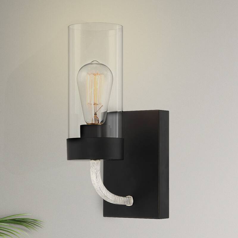 Zertan Single-Light Armed Wall Sconce with Black Metal Finish
