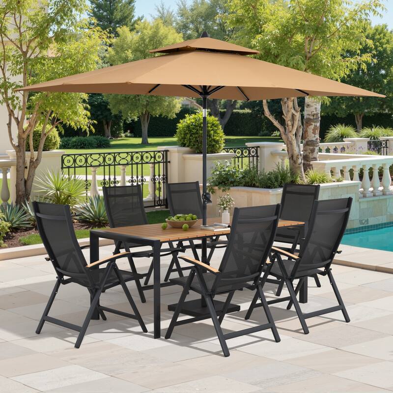 9/11-Piece Outdoor Patio Dining Set Aluminum Dining Table and Chairs w/10 ft Market Umbrella and Base