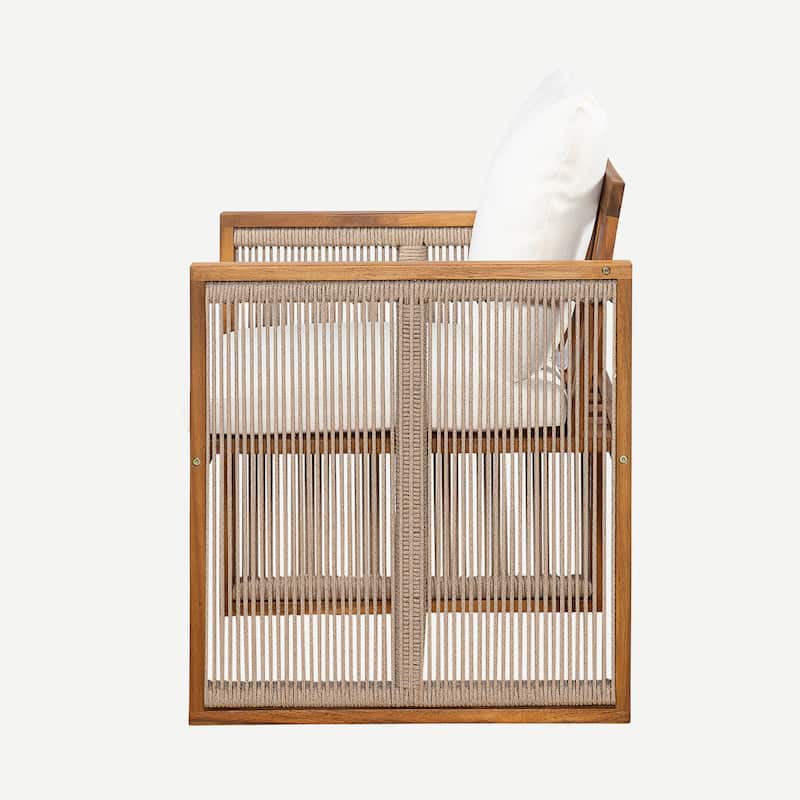 Christopher Knight Home - Valmont Modern Outdoor Acacia Wood Dining Arm Chair with Rope Back & Washable Cushion, Set of 2