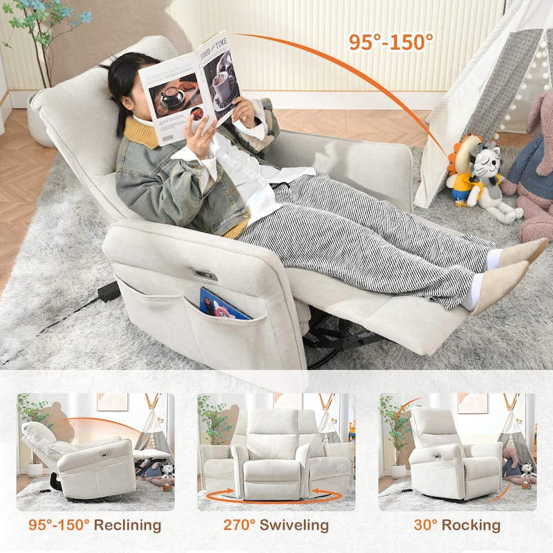 270°Power Swivel Rocker Recliner Chair, Electric Glider Reclining Sofa with USB Port