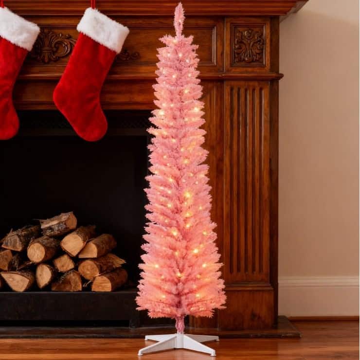 Pencil Artificial Christmas Tree with Colorful Surface Branches, Colorful LED Lights,Christmas TreesIntdoor Christmas Decoration