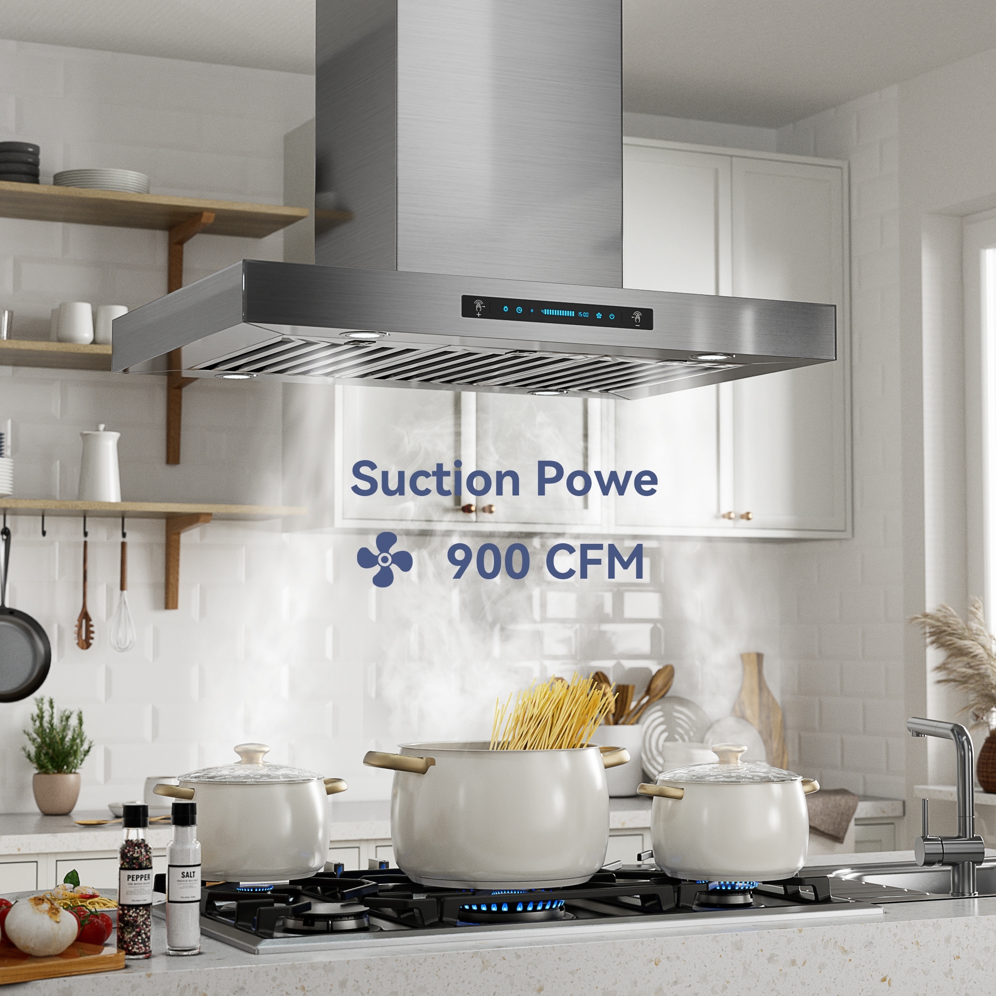 VEVOR Insert Range Hood, 900CFM 4-Speed, 36 inch Stainless Steel Built-In Kitchen Vent with Touch & Remote Control LED Lights