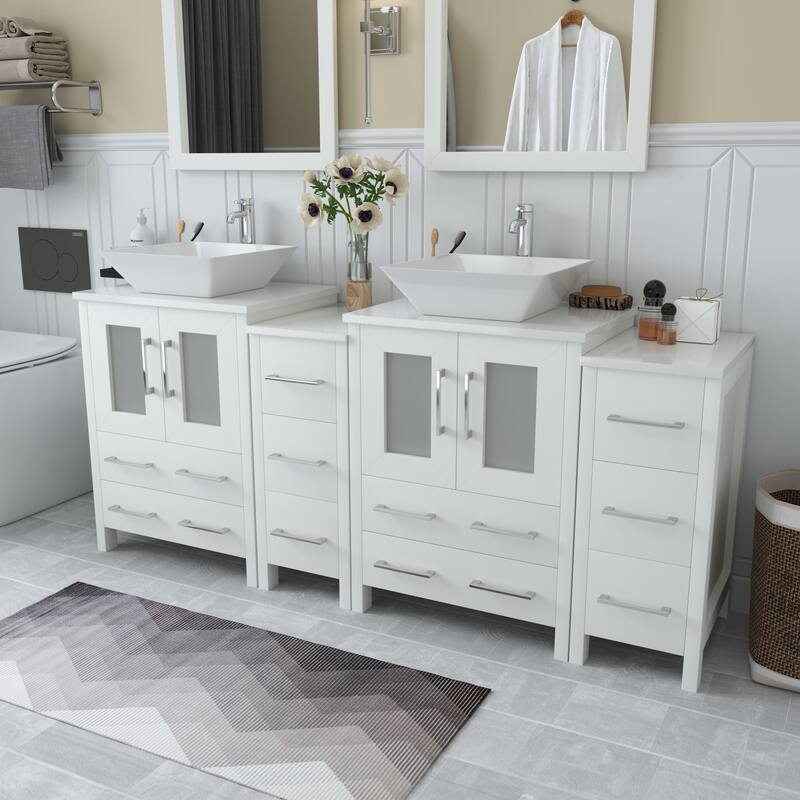 Vanity Art 72" Double Sink Bathroom Vanity Set with Engineered Marble Top and Free Mirror - 72 W X 18.5 D X 31.1 H