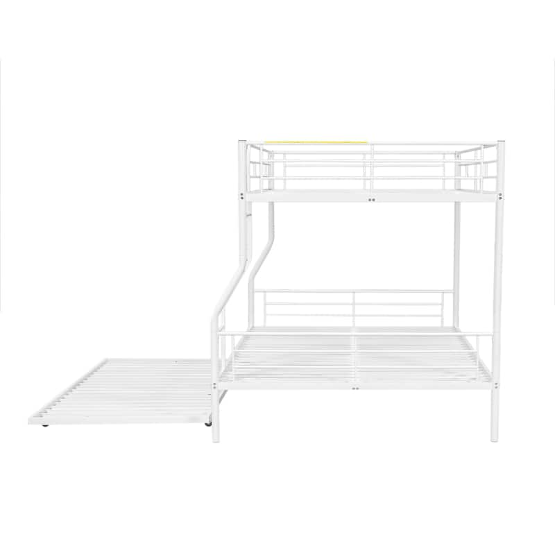 Full XL Over Queen Metal Bunk Bed with Trundle, White