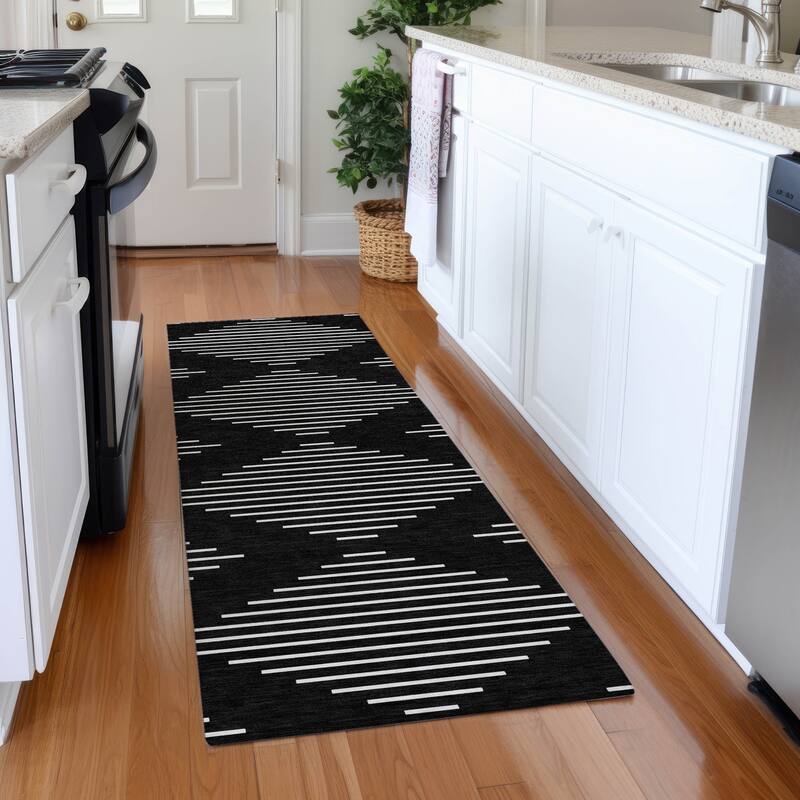 Premium Washable Super Soft Modern Geo Mayfield Rug - Black - 2'3" x 7'6"