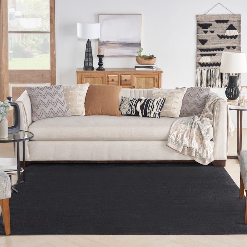 Nourison Modern Solid Indoor/Outdoor Area Rug - 7' Square - Black