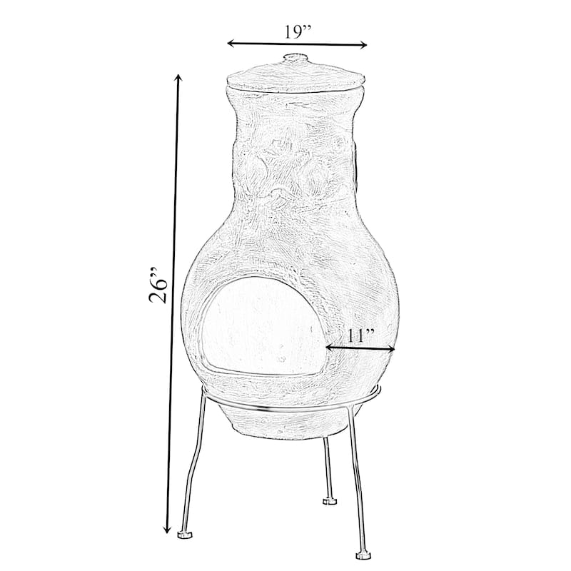 Beige Outdoor Clay Chiminea Fireplace Maya Design Charcoal Burning Fire Pit with Sturdy Metal Stand, Barbecue, Cocktail Party