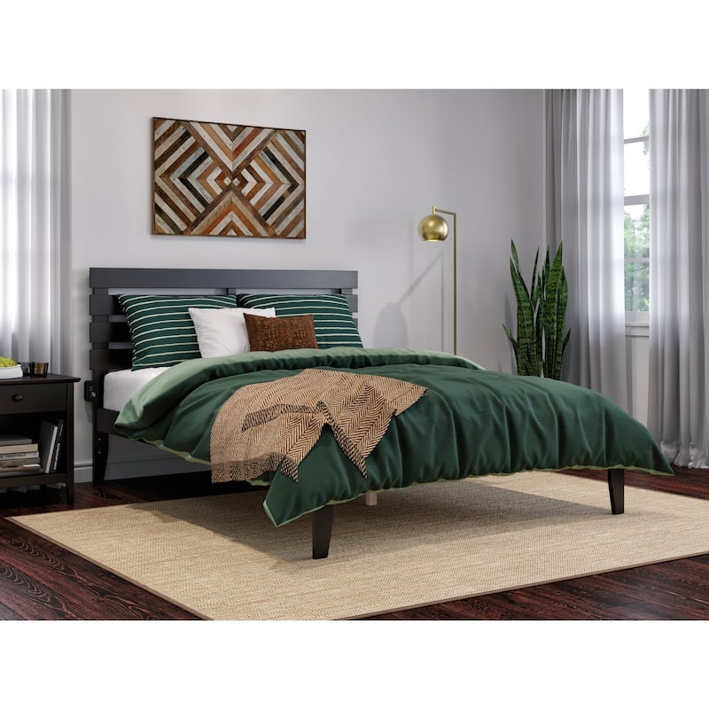 Modern Bed Frame Espresso Finish - Solid Wood Platform Bed - No Box Spring Needed