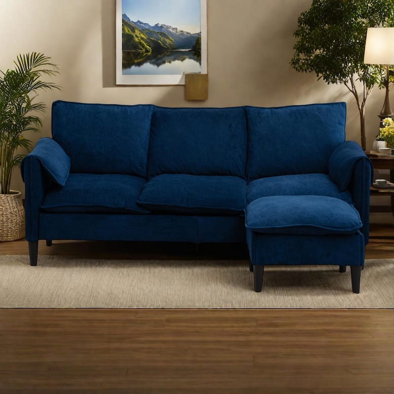 78.74" 3-Seater L-Shaped Convertible Sectional Sofa with Footstools and Storage - Blue
