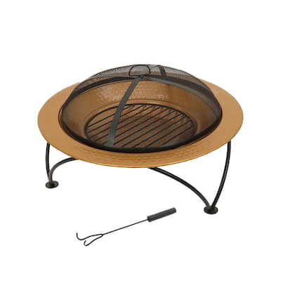 33" Hammered Copper Fire Pit with Stand and Screen by National Tree Company