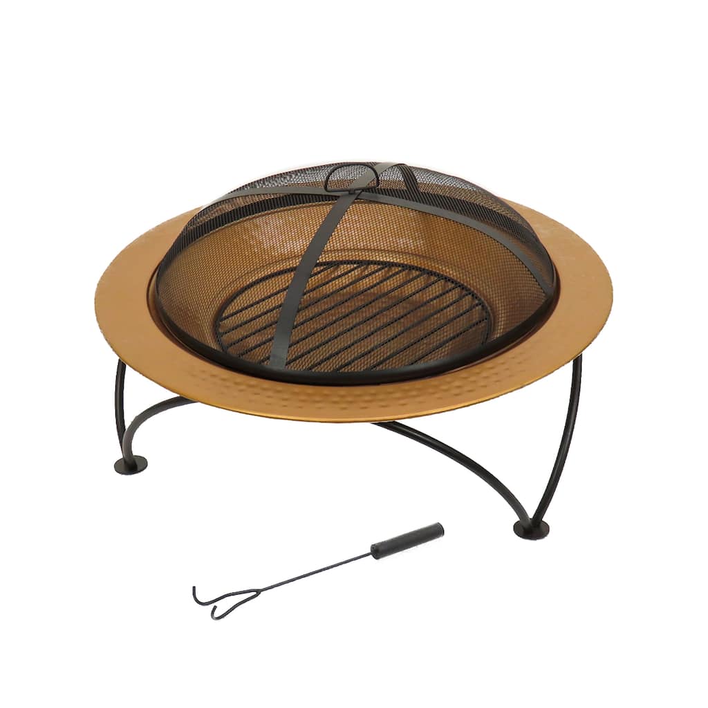 33" Hammered Copper Fire Pit with Stand and Screen by National Tree Company