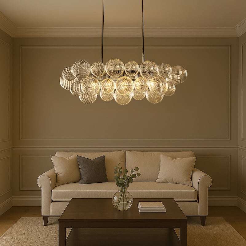 Glam 5-Light 43'' Modern Dining Room Chandelier with Hand-Blown Textured Clear Glass Globes and Chrome Finish - W43''