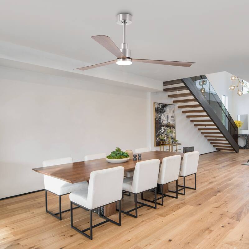 52" Brushed Nickel ABS 3-Blade Dimmable Ceiling Fan with Light and Remote