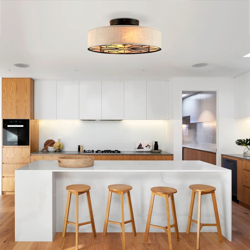 20" Lotus Design Fabric Farmhouse Bladeless Ceiling fan With Remote Control For Living room, Bedroom,Kitchen