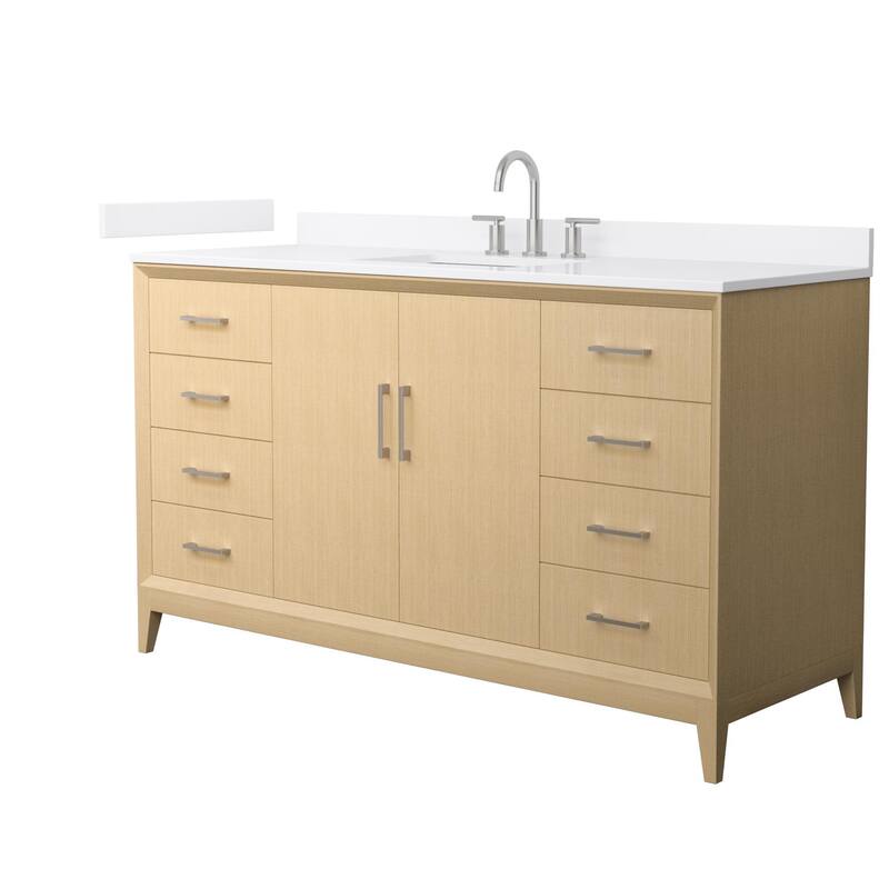 Wyndham Collection WCH7575-60S-QTZ-US3MXX Janna 60" Free Standing - White Oak / White Quartz Top / Brushed Nickel