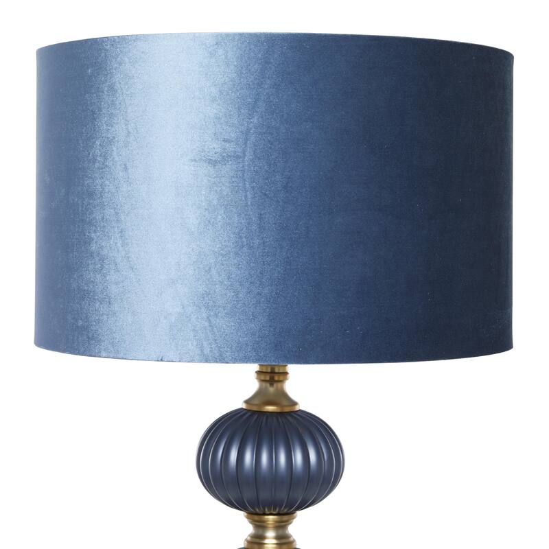 Fabric Ribbed Room Floor Lamp with Velvet Shade and Gold Accents - Blue - Roche River Decor