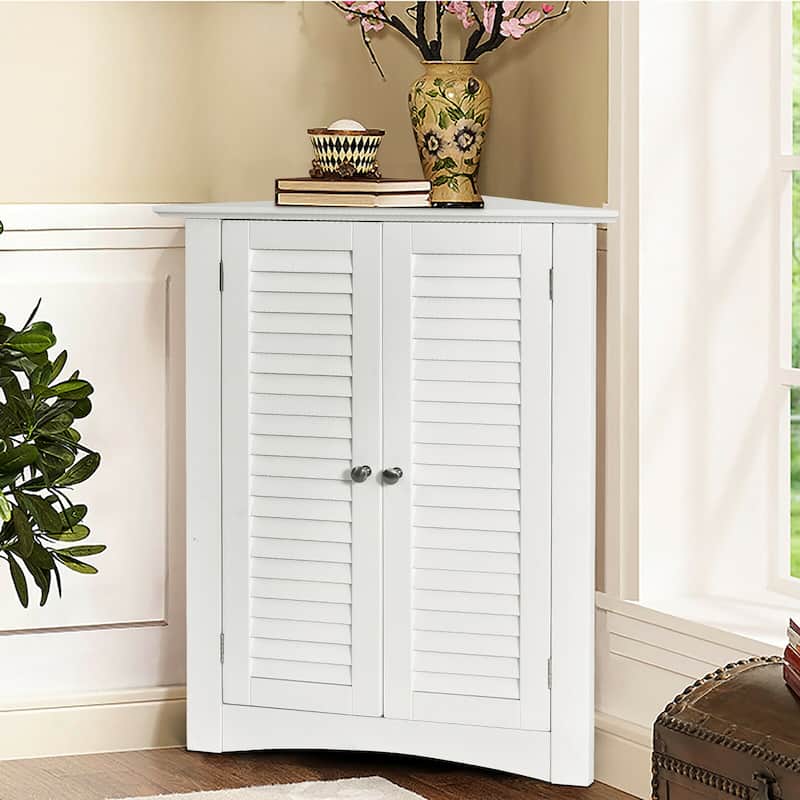 Costway Corner Storage Cabinet Freestanding Floor Cabinet Bathroom w/