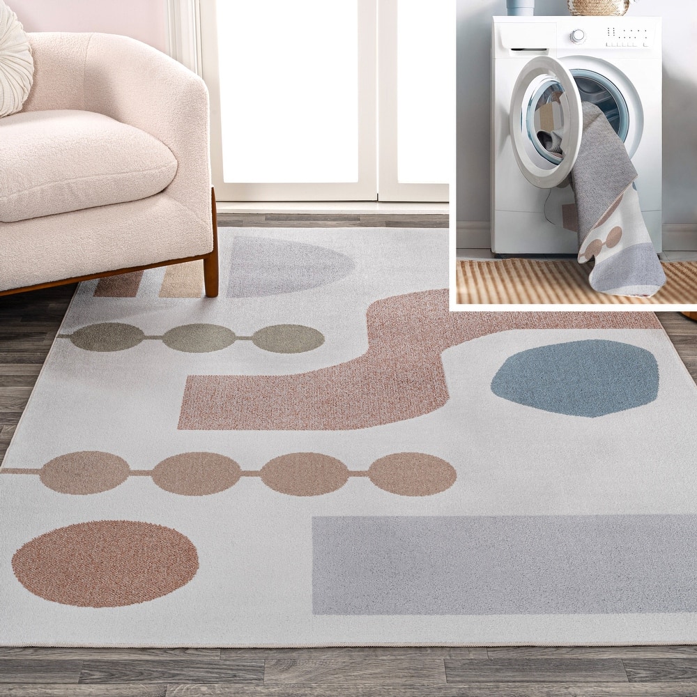 JONATHAN Y Doodle Abstract Coastal Kids & Novelty Machine-Washable Cream/Multi Area Rug