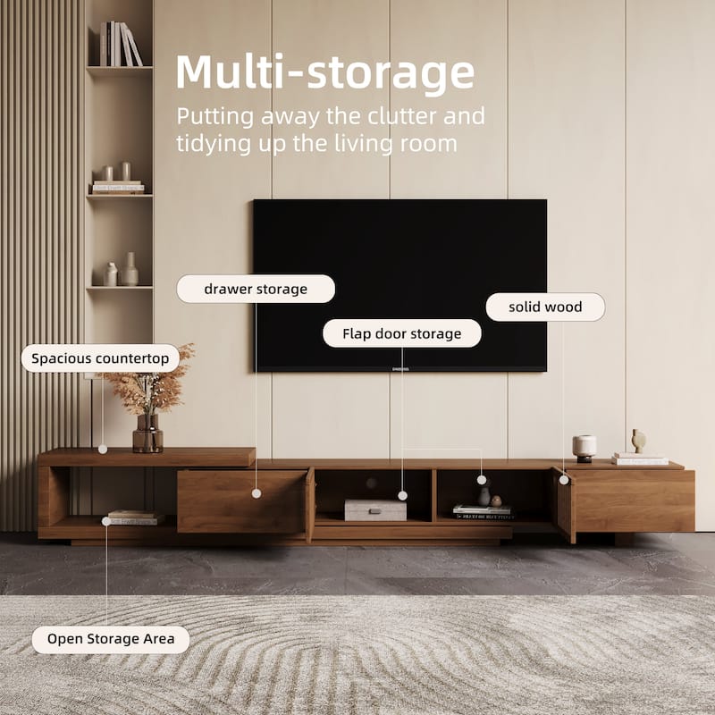 78.54 Inch Expandable TV Stand Asymmetrical Modern Design, High Quality Manufactured Wood - 78.54"Wx15.74"Dx13.78"H