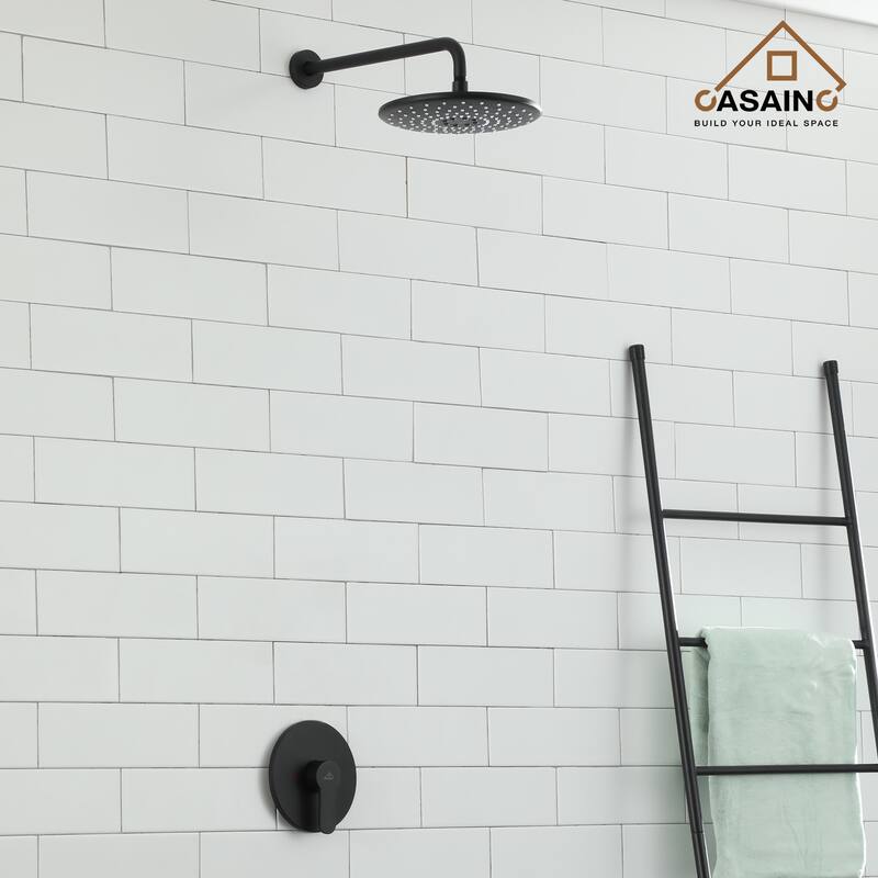 Single-Handle 1-Spray Pattern 10 in. with 1.8 GPM Wall Mount Square Shower Faucet - 9 inch