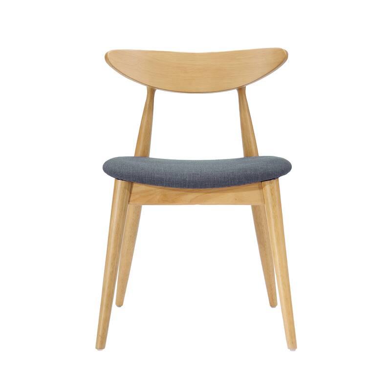 Hoso Dining Chair Set of 2, Curved, Dark Gray Padded, Natural Brown