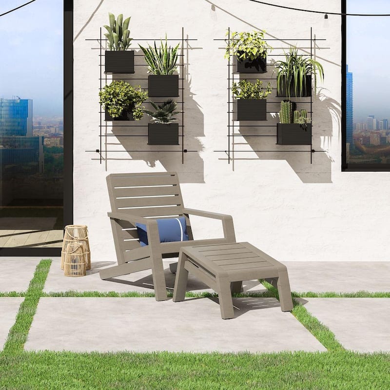 Homestyles Sustain Outdoor Lounge Chair with Ottoman made with Gray Acacia wood - Gray