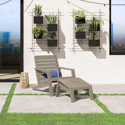 Homestyles Sustain Outdoor Lounge Chair with Ottoman made with Gray Acacia wood