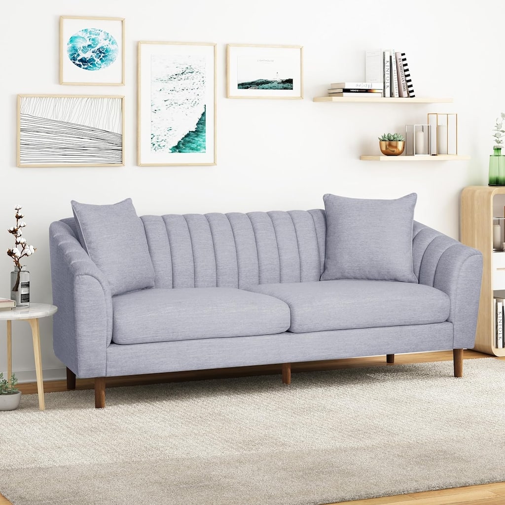 Grey Fabric 3-SEATER SOFA with Contemporary Design and Accent Pillows