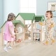 preview thumbnail 1 of 8, Wooden Corner Dollhouse Playset with 6 Rooms and 36 Pieces for Kids 3+ Years Old - 34" x 14.5" x 32.5" (L x W x H) Green