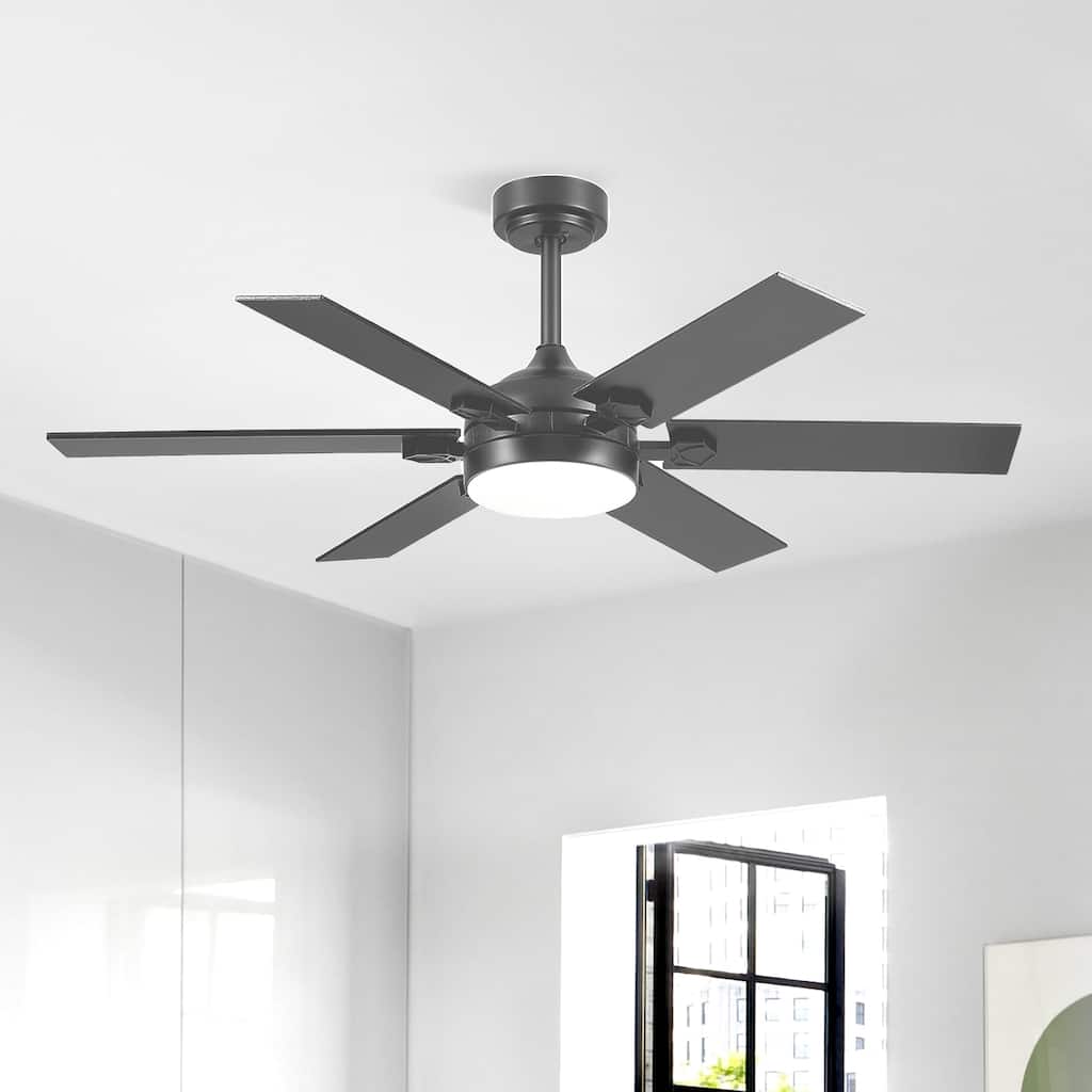 46 / 52 Inches Downrod Ceiling Fan with Light and Remote,6 Dual Side Blades