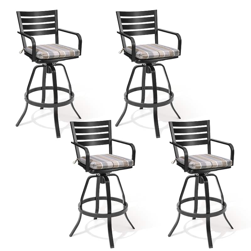 Crestlive Products Outdoor Outdoor Cast Aluminum Swivel Bar Stools with Sunbrella Cushion - Milano Char - 4PC