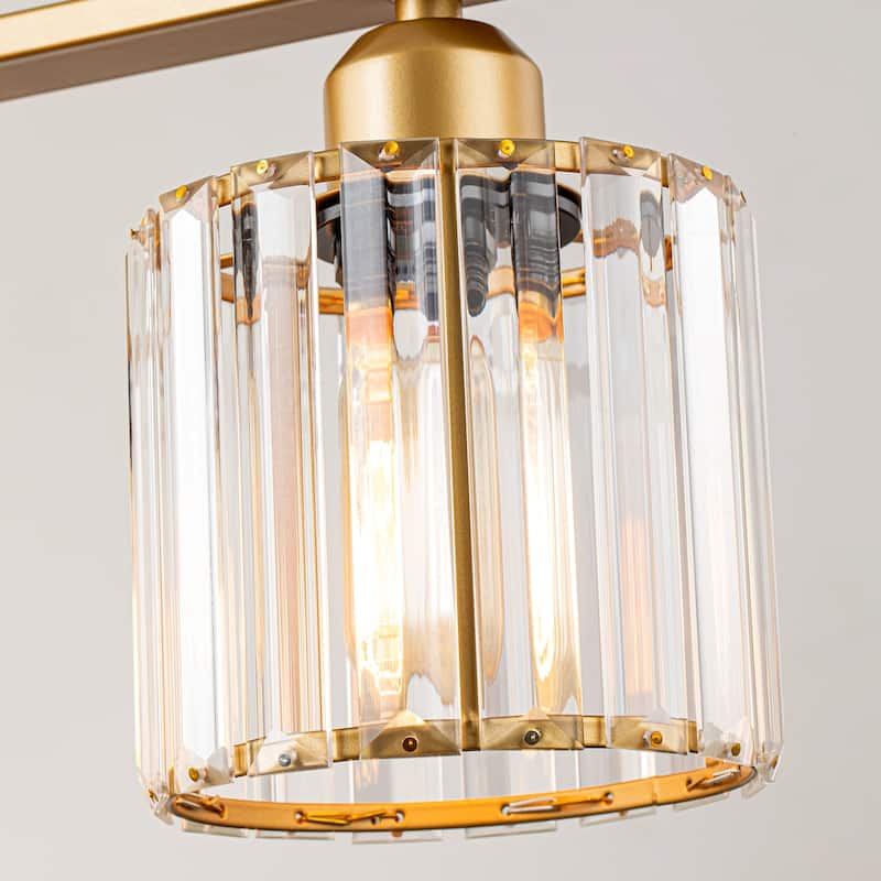 Starsky 5-Light Modern Glass Crystal Chandelier Cluster Linear Kitchen Island Light with Cylindrical Shade