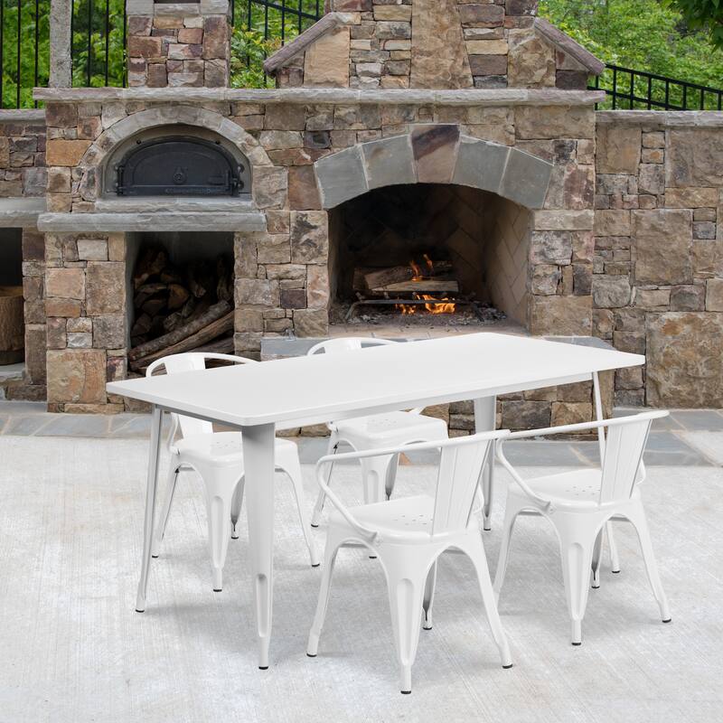31.5'' x 63'' Rectangular Metal Indoor-Outdoor Table Set with 4 Arm Chairs